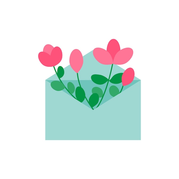 Sobre con flores Símbolo de carta romántica Mensaje de amor floral Ilustración vectorial