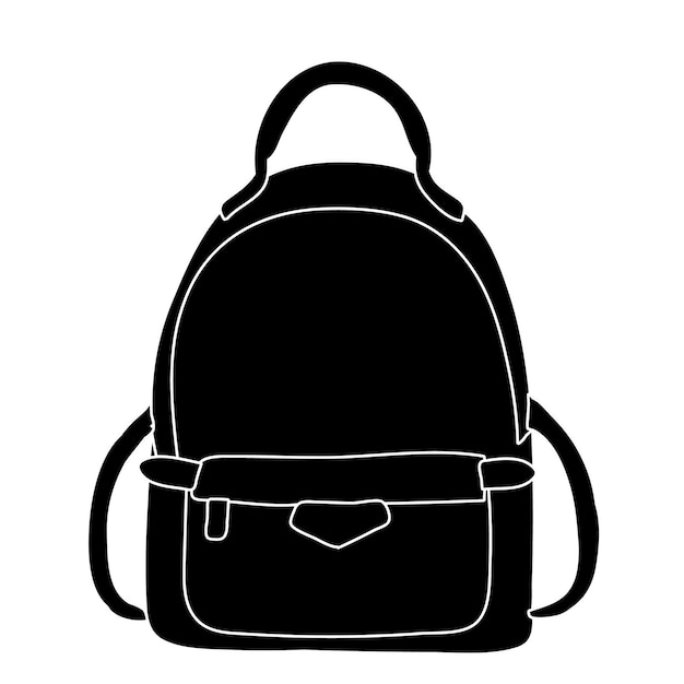 Vector sobre fondo blanco silueta en blanco y negro de la mochila