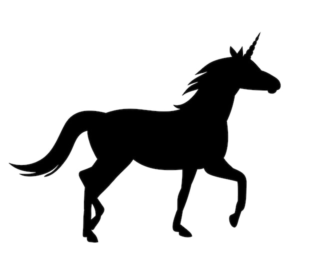 Sobre fondo blanco silueta negra de unicornio corriendo