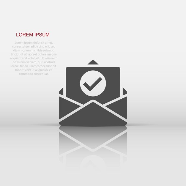 Sobre con icono de documento confirmado en estilo plano Verificar ilustración vectorial sobre fondo blanco aislado Recibir concepto de negocio