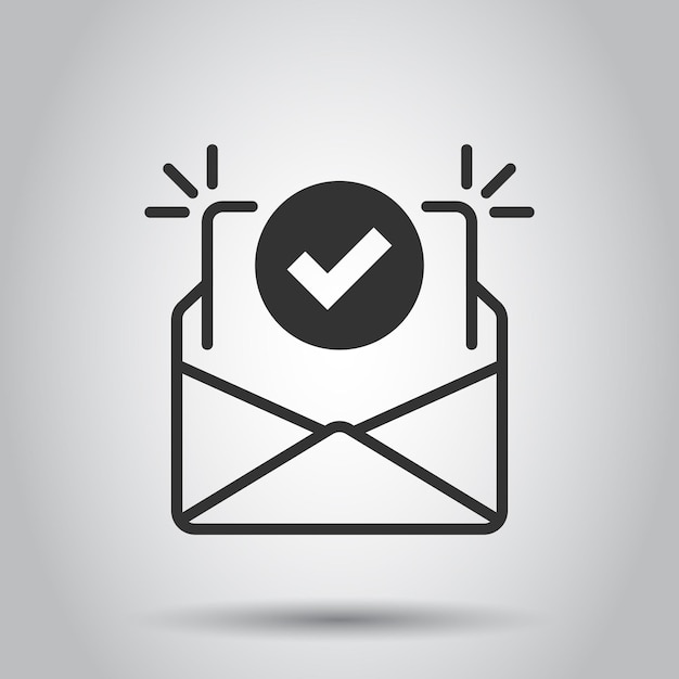 Sobre con icono de documento confirmado en estilo plano Verificar ilustración vectorial sobre fondo blanco aislado Recibir concepto de negocio