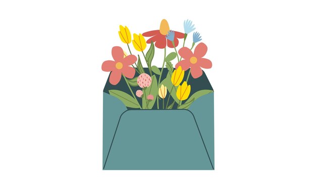 Sobre con ilustración vectorial de ramo floral Elemento de diseño estético de Flower Power para el planificador