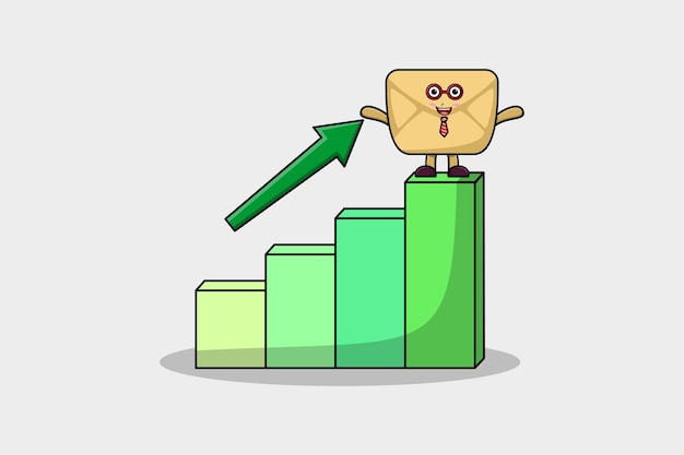 Sobre lindo personaje de mascota de hombre de negocios con un diseño de estilo de dibujos animados de gráfico de deflación