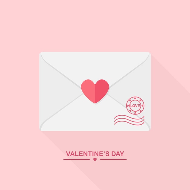 Sobre con mensaje de amor, carta cerrada con corazón. Feliz día de San Valentín