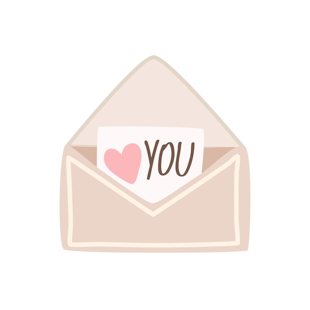 Un sobre con mensaje de amor de tarjeta con corazón de rosa Concepto de elemento vectorial de carta de amor