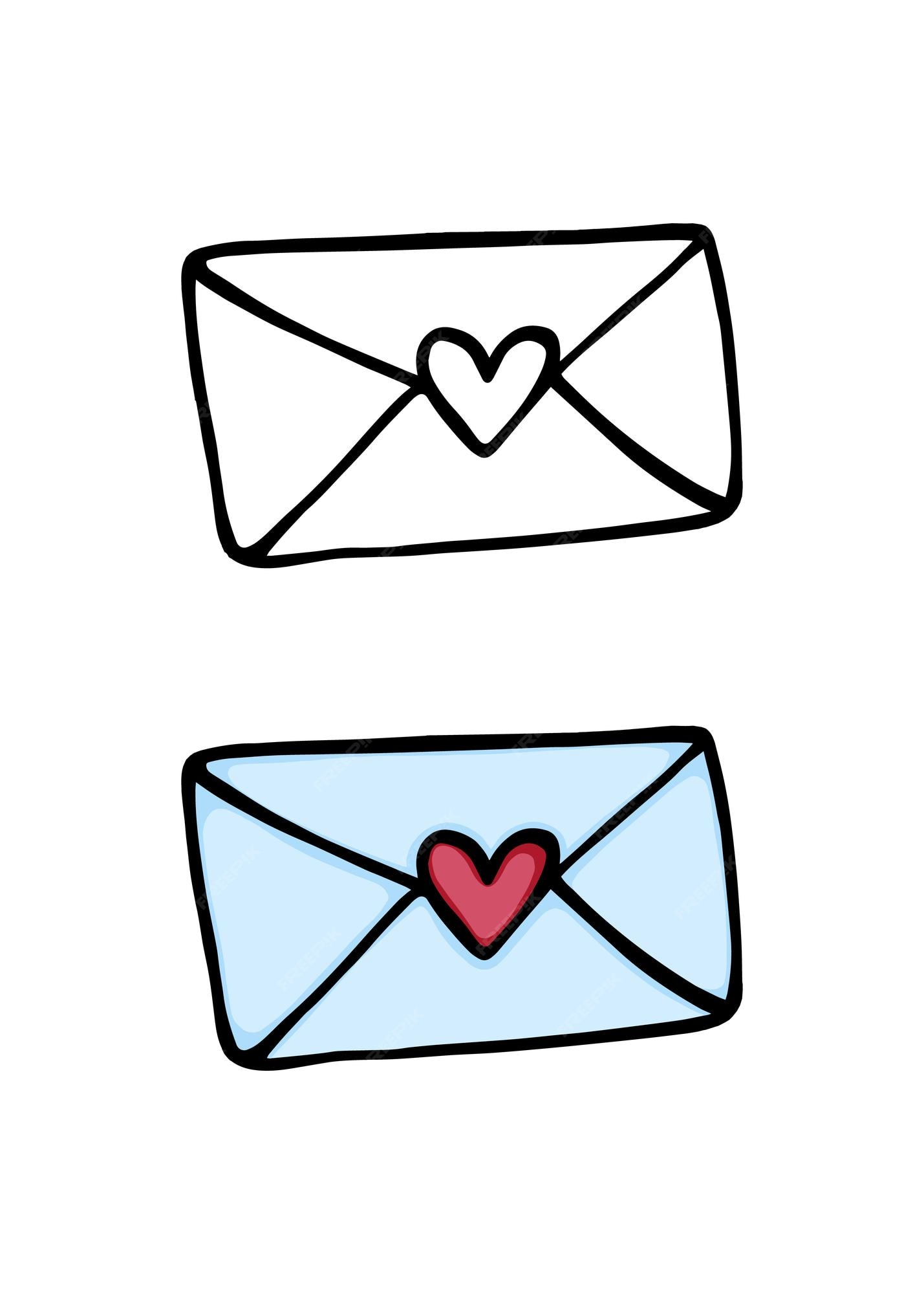 Sobre postal con un corazón para enviar cartas y documentos para colorear  dibujos animados lineales | Vector Premium