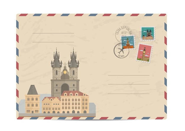 Vector sobre postal vintage con sellos