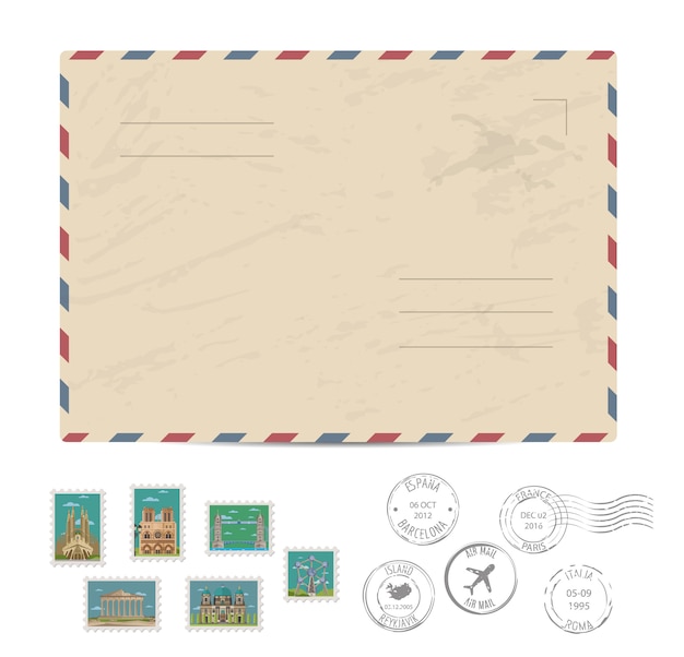 Sobre postal vintage con sellos