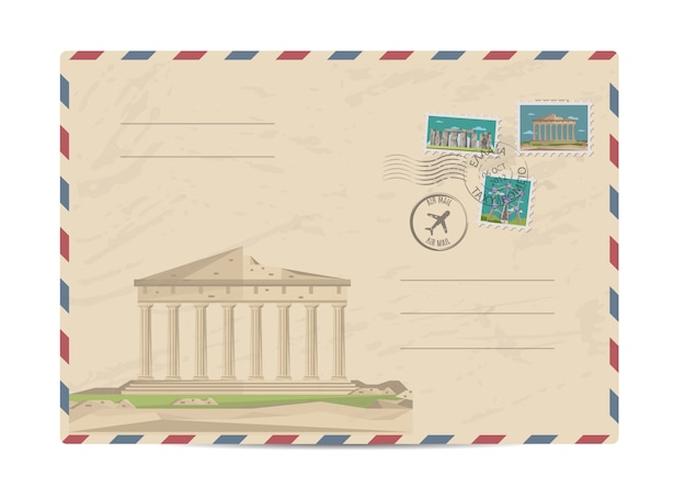 Vector sobre postal vintage con sellos