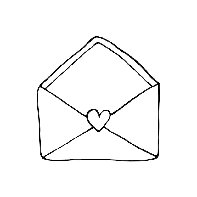 Sobre romántico de amor vectorial dibujado a mano Sobre de corazón para letras encantadoras Boceto de garabato lindo