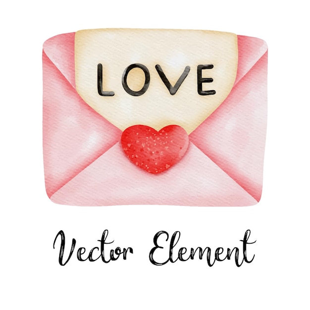 Vector sobre rosa con corazón rojo carta de amor para el día de san valentín