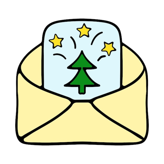 Sobre con tarjeta postal Felicitaciones árbol de Navidad estrellas Decoración decorar víspera de año nuevo 25 de diciembre ambiente de vacaciones de invierno celebrar tradiciones de celebración familiar icono colorido