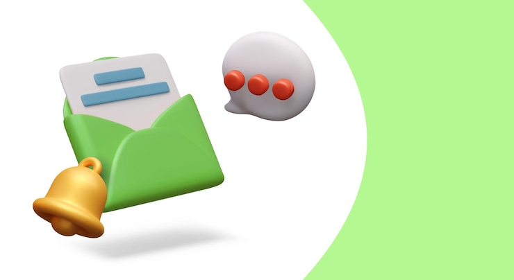 Vector sobre verde con letra campana dorada signo de comentario concepto de notificaciones noticias