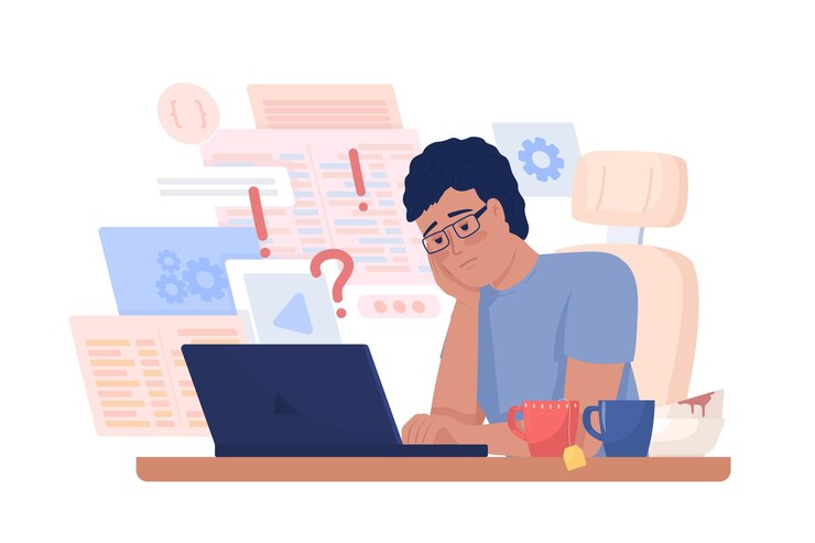 Vector sobrecargado con el desarrollador de software de trabajo de carácter vectorial de color semiplano