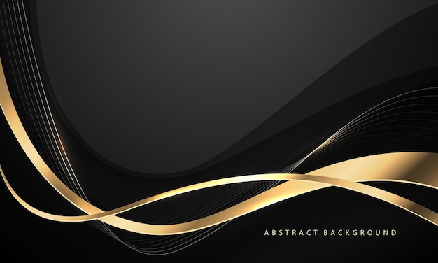 Sobreposición de la curva de cinta dorada abstracta en el vector de fondo de lujo negro