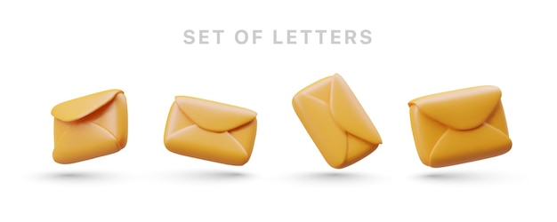 Sobres amarillos 3D Iconos realistas en color para imagen de correo Actualizaciones en la categoría de bandeja de entrada