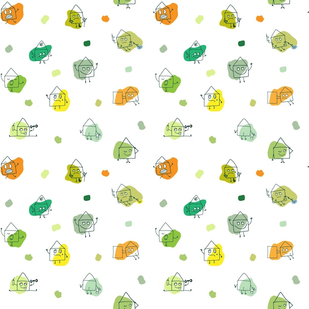 Sobres divertidos con emociones. Caracteres vectoriales con manchas de colores. patrón sin costuras