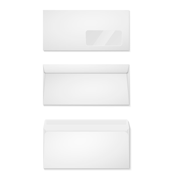 Sobres de papel en blanco para su diseño. Sobres en blanco frontal y vista posterior.
