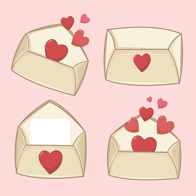 Sobres de San Valentín Vecto con corazones rojos