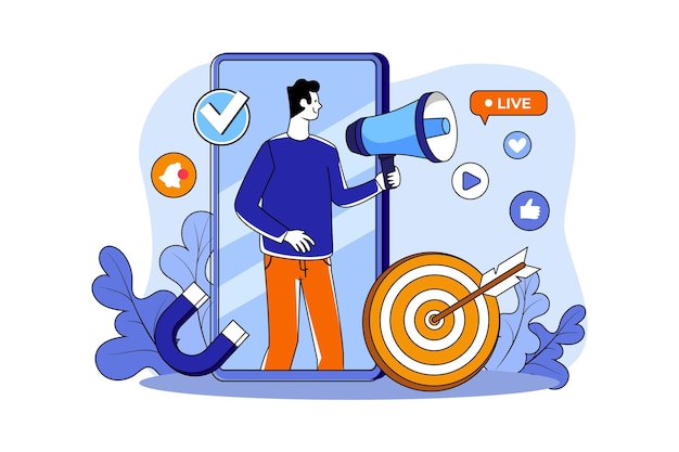 Social Media Marketing Ilustración concepto Una ilustración plana aislada sobre fondo blanco