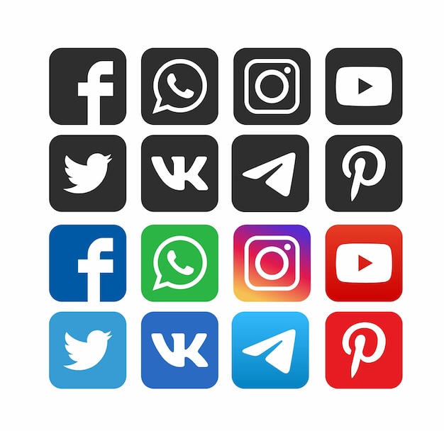 Sociales iconos conjunto de medios