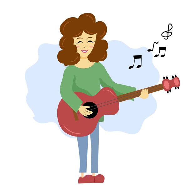 Socionics mbti. mujer músico toca la guitarra. ilustración de vector de estilo plano.