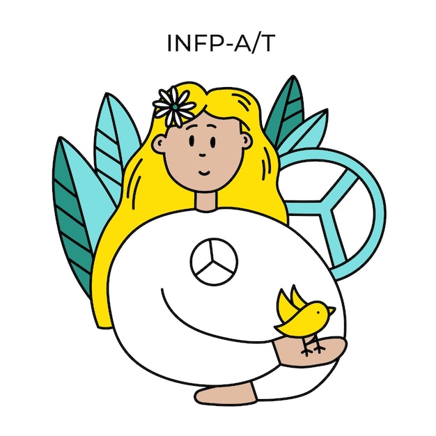 Socionics mbti. tipo de personalidad. prueba mbti. tipo de mentalidad mental. mujer joven vector plano illustrati