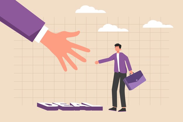Socios comerciales dándose la mano y haciendo tratos comerciales Concepto de acuerdo comercial Ilustración de vector gráfico plano coloreado