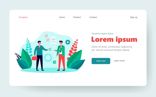 Socios comerciales que cierran contrato. Acuerdo, pago, trato. Ilustración de vector plano. Asociación, concepto de reunión de negocios para banner, diseño de sitio web o página web de destino