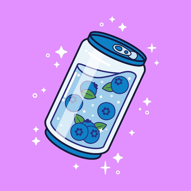 Soda De Arándanos Puede Cristal Dibujo Ilustración Vectorial