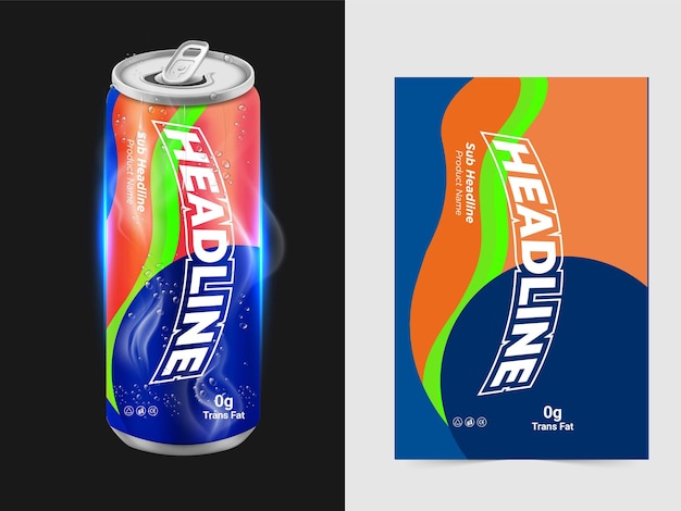 Soda en latas de aluminio de colores con íconos aislados sobre un fondo blanco