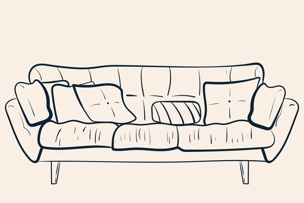 sofá acogedor para la sala de estar juego de estilo doodle dibujado a mano ilustración vectorial de estilo dibujos animados
