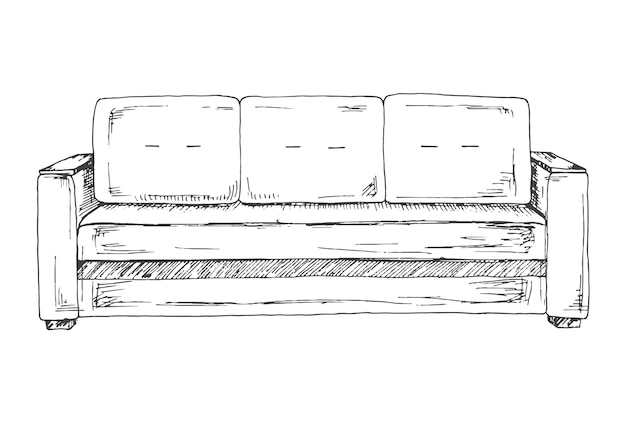 Sofá aislado sobre fondo blanco Ilustración vectorial en un estilo de dibujo