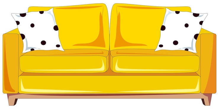 Vector sofá amarillo con dos cojines blancos