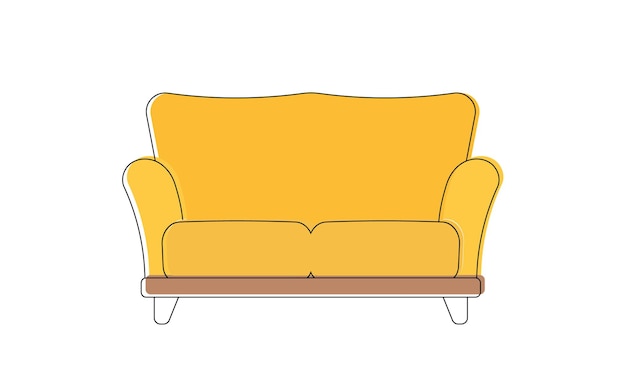 Sofá amarillo en estilo de arte de línea Icono aislado sobre fondo blanco Vector