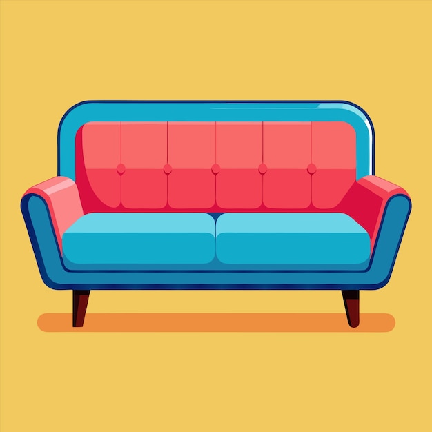 un sofá azul con un esquema de colores rojo y azul