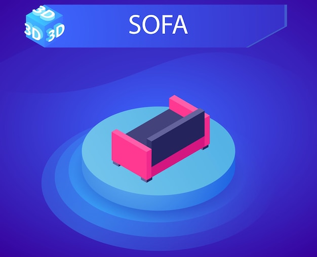 Sofá diseño isométrico icono Vector web ilustración 3d colorido concepto