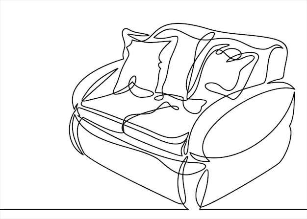 Sofá con dos cojines interior de la sala una línea continua de dibujo