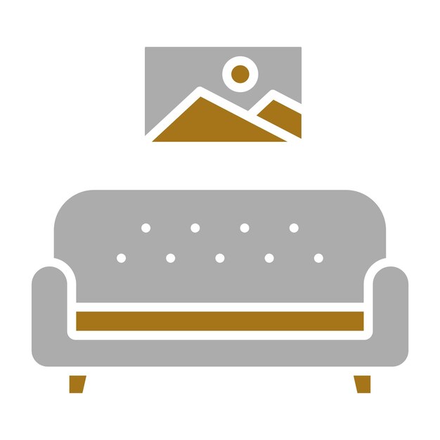 un sofá gris con un diseño marrón y dorado en él