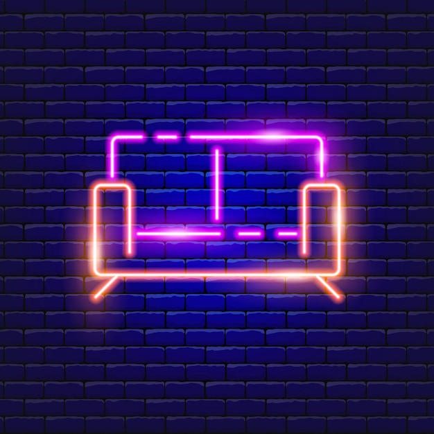 Sofá letrero de neón Ilustración vectorial para el diseño del letrero del catálogo publicitario Concepto de muebles