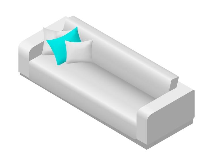 Vector sofá de lujo con almohadas para sala de estar diseño de interiores ilustración vectorial aislado sobre fondo blanco