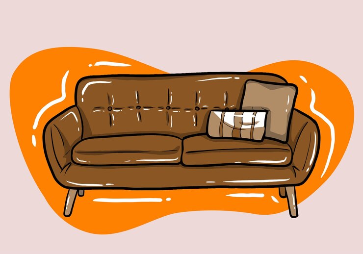 Vector sofá marrón interior de la sala de estar ilustración de estilo plano de dibujos animados se puede utilizar como póster para el artículo