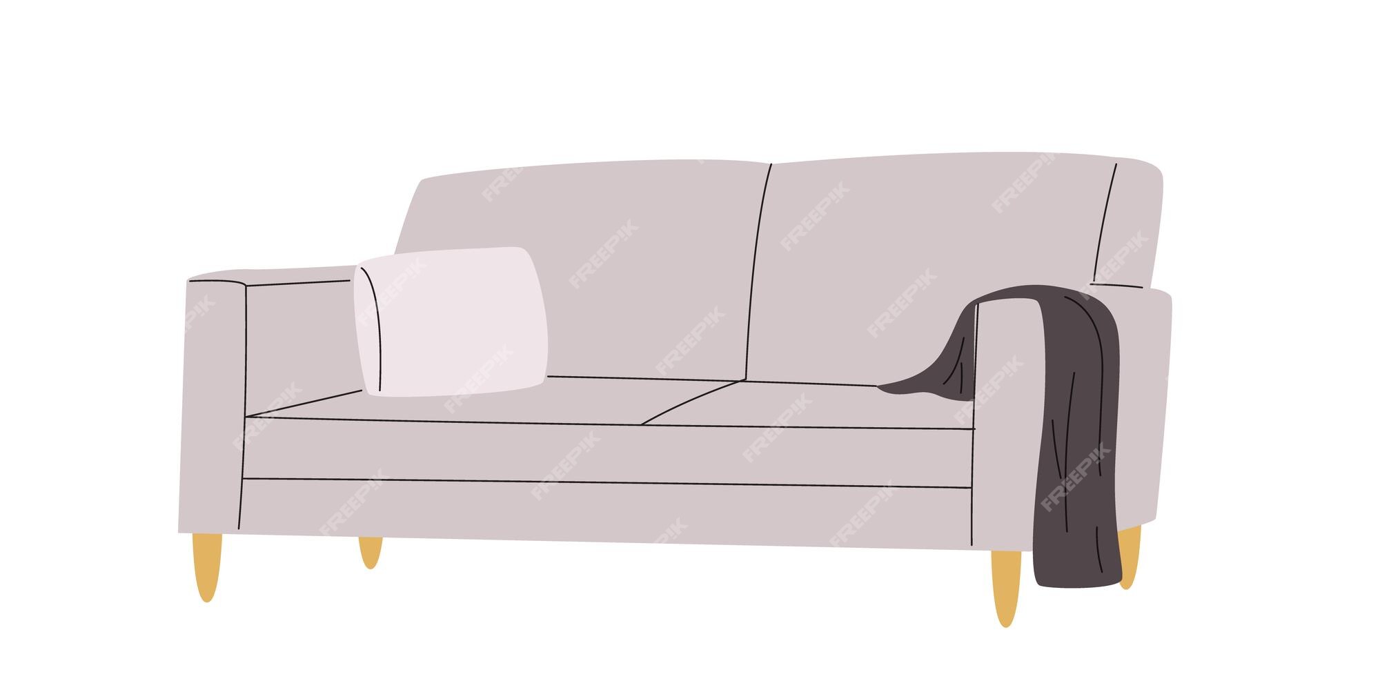 Sofá con patas de madera y manta en el reposabrazos diseño de sofá moderno  y acogedor | Vector Premium