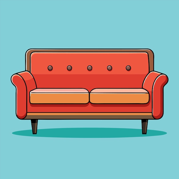 un sofá rojo con un asiento de cuero marrón y un fondo azul
