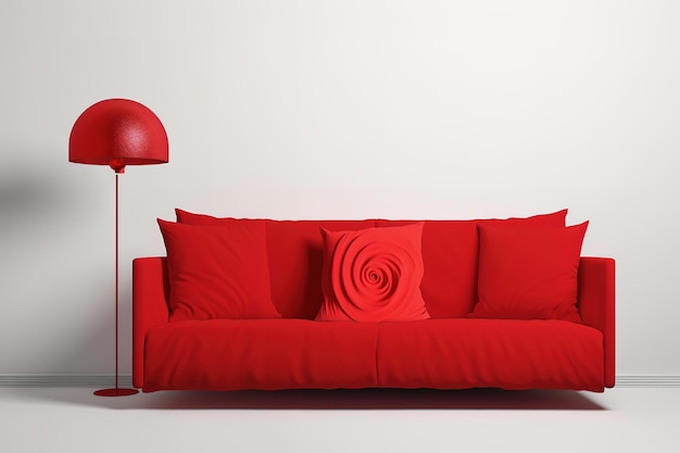 Vector sofá rojo en habitación blanca renderización 3d