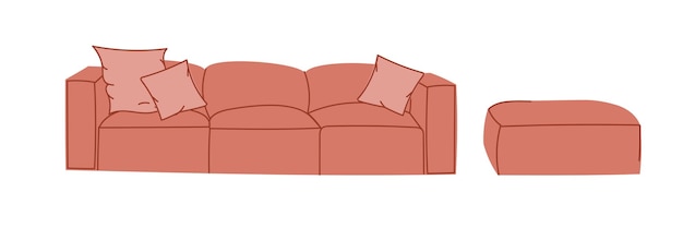 Un sofá rosa de moda con almohadas de estilo retro Una colección moderna de muebles tapizados