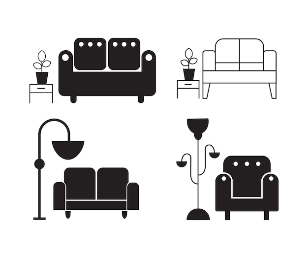 sofá silhueta escandinavo vector negro aislado en fondo blanco icono sofá