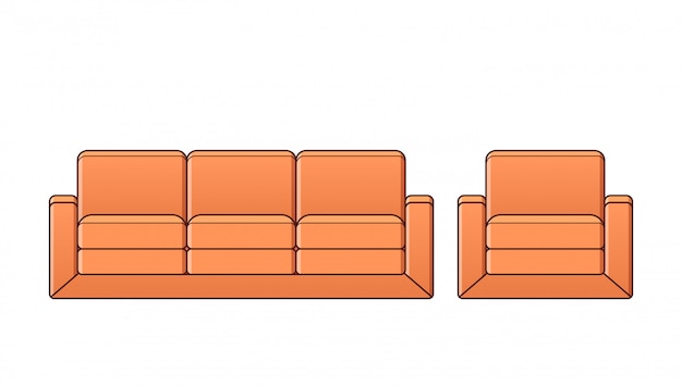 Sofá, sillón, icono de sofá. Ilustración del esquema.