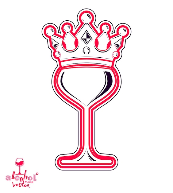 Sofisticada copa de vino de lujo con corona de rey, copa vectorial artística. Copa llena de ilustración de vector de vino tinto, mejor para uso en diseño gráfico.