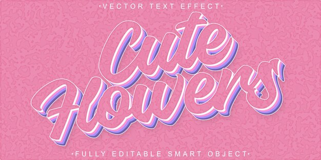 Soft Cute Flowers Vector Objeto inteligente totalmente editable Efecto de texto